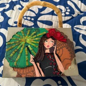Artistic Handbag with Bamboo Handle